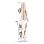 SONGMICS Coat Rack Freestanding, Coat Rack with Umbrella Holder, Metal Coat Rack Stand with 12 Hooks, for Entryway, Hallway, Living Room, Bedroom, Pearl White URCR011W01