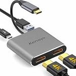 Kenayo USB C to Dual HDMI Adapter 4 in 1, USB C to 2 of HDMI 4K, USB 3.0, PD Charge 60w Thunderbolt 3 Compatible with MacBook Pro/iPad Pro18/ Samsung Galaxy S8-S22, SurfacePro 7,Dell XPS 13/15