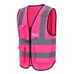 X SMALL Pink high vis for women Zipper Front High Visibility vest Hi Vis Executive Vest Waistcoat with Phone & ID Pockets