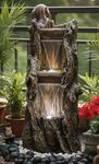Indoor & Outdoor Water Fountain, Modern Tiered Waterfall with Quiet Pump and LED Lighting, Decorative Accent for Living Room, Garden, Balcony & Office(Size: 55 x 40 x105 cm)
