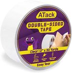 ATack Clear Double-Sided Tape, Easy Tear By Hand, 2 Inches X 30 Yards, Wall Safe Heavy Duty Double Sides Self Sticky Wall Fabric Tape For Wood Templates, Furniture, Leather, Curtains And Craft