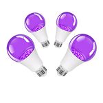 4 Pack Black Light Bulb for Glow in The Dark Party Supplies, A19 E26 9.5w (75w Equivalent) UV Light Bulb for Glow in The Dark Party Halloween Body Paint Fluorescent Poster