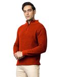 TYSORT Men High Neck Zipper Full Sleeve Waffle Knitted Winter Sweater,Waffle Knit Sweater for Men Rust