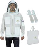 BeeProGear 3 layer Ultra Ventilated Mesh Beekeeping Jacket with Fencing Veil for Beekeepers | Bee Jacket for Men Sting-Proof Leather gloves with bag (Large, White)