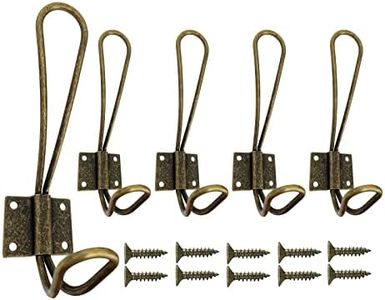 Mokife Ganci Appendiabiti da Muro, 5 Bronzo Vintage Shabby Grandi Doppi Ganci Attaccapanni Resistenti Metallo Porta Gancio per Cappotto Vestiti Vestaglia Accappatoio Cappello Chiave