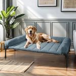 Veehoo Cooling Elevated Dog Bed + Removable Fluffy Plush Pillow Cushion, Raised Dog Bed with Washable Bolster Mat, Breathable Teslin Mesh, No-Slip Feet, 42" x 30" Dog Couch Bed, Haze Blue, CWC2331E