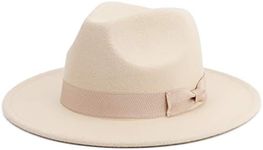 Besoogii Classic Wide Brim Women Men Fedora Hat with Belt Buckle Felt Panama Hat, Bowknot-Rice, One Size