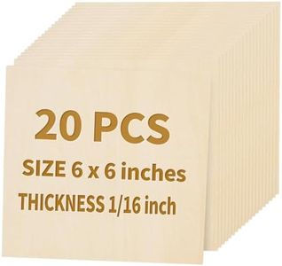 20 Pack Basswood Sheets for Crafts - 6 x 6 x 1/16 Inch - 2mm Thick Plywood Sheets Unfinished Squares Bass Wood Boards for Laser Cutting, Wood Burning, Architectural Models, Staining