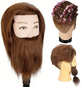 Yiifiulyn Mannequin Head Human Hair Cosmetology Mannequin Head for Hair Styling Barber Mannequin Head Male