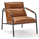 VASAGLE EKHO Collection-Accent Chair, Metal Framed Armchair, Synthetic Leather with Stitching, Mid-Century Modern, for Living, Bedroom, Reading Room, Lounge, Caramel Brown ULAC014K01