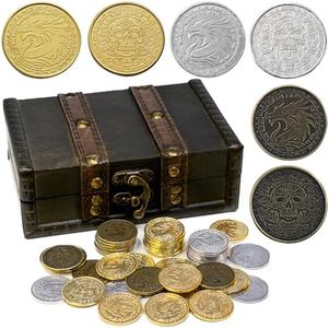 ACTIONDRAKE Metal Pirate Coins, 40 Pieces Lots of Toy Gold Coins for Tabletop Gaming, Roleplaying, DND Props Accessories, Treasures and Treasure chests Fantasy Dragon Coins