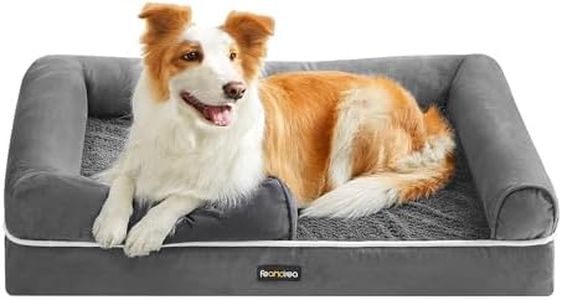 Feandrea Large Dog Bed, Orthopedic Dog Sofa, Memory Foam Dog Mat, Removable Cover, Waterproof, Machine Washable, Anti-Slip, Raised Edges, 91 x 71 x 20 cm, Light Grey PGW076G02