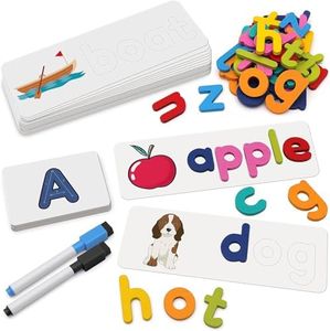 Coogam Reading & Spelling Learning Toy, Wooden Letters Flash Cards Sight Words Matching ABC Alphabet Recognition Game Preschool Educational Tool Set for 3 4 5 Years Old Boys and Girls Kids