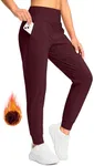 Soothfeel Women's Fleece Lined Joggers Pants High Waisted Water Resistant Thermal Sweatpants Winter Hiking Pants with Pockets (Wine,M)