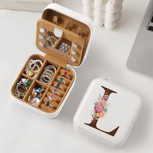 Parima Travel Jewelry Box Jewelry Case - White Jewelry Organizer with Mirror Gifts for Women Her Friends Female Birthday Gifts Initial Personalized Jewelry Box for Teen - Letter L, White