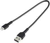 StarTech.com 12inch (30cm) Durable Black USB-A to Lightning Cable - Heavy Duty Rugged Aramid Fiber USB Type A to Lightning Charger/Sync Power Cord - Apple MFi Certified iPad/iPhone 12 (RUSBLTMM30CMB)