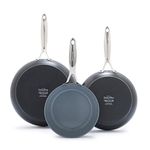 GreenPan Valencia Pro Hard Anodized 3 Piece Fry Pan Skillet Set, Ceramic Nonstick 8" 9.5" and 11" Induction Suitable Frying Pans, PFAS-Free Cookware, Dishwasher Safe, Oven and Broiler Safe, Gray