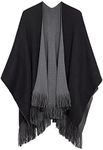 Urban CoCo Women's Vintage Poncho Cape Tassel Shawl Wrap Cardigan Coat Reversible (Black)