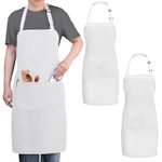 Gala Houseware Kitchen Bib Apron,white aprons pack of 2,chef aprons with Long Tie and 3 pockets, for Adult Men and Women,