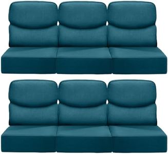 ACTREST Luxury 22x24/22x25 6-Inch Smile Patio Cushions for Outdoor Furniture Set of 6 - Thick Back & Deep Seat Outside Chair Cushions for Rattan Metal Glider Loveseat Sectional Sofa - Peacock Blue