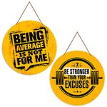 Artvibes Gym Motivational Quote Wall Hanger for Home | Office | Living Room | Gift | Wooden Wall Hanging Decor | Home Decoration Item For Bedroom Wall | Wall Decor Hanging Item (WH_4105N), Set of 2