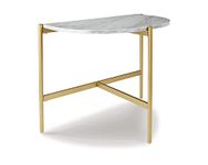 Signature Design by Ashley Wynora Contemporary Half Moon Chairside End Table with Faux Marble Top, White & Gold