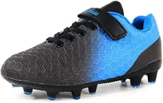 BomKinta Kid's FG Soccer Cleats Boys Athletic Outdoor Soccer Shoes Black Blue Size 6 M US Big Kid