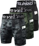 Compression Shorts Men 3 Pack, Dry Fit Compression Underwear Spandex Running Shorts Mens Workout Athletic Short Pocket