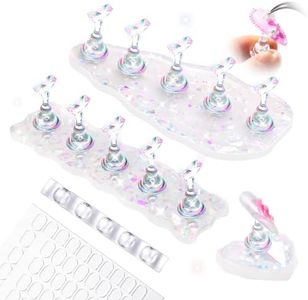 MelodySusie Nail Stand for Press Ons, 3 PCS Shiny Magnetic Bases Sets for Practice Painting Display with Brush Holder and 100 Pcs Reusable Double-Sided Tape for Home DIY Salon Supplies