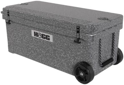 Ice Cooler with Wheels and Handle - 110qt Frosted Gray, Wheeled Cooler, Insulated Ice Chest with Wheels and Handle for Fishing and Camping with Dry Storage, Bottle Openers, and Cupholders