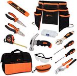 JoyTown Kids Real Tool Set- Junior Steel Forged Tool Kit for Children with Real Hand Tools, Kids Tool Belt, Portable Tool Bag, Perfect Learning Tools for Home DIY, (Orange & Black)