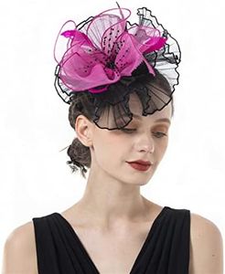 SAFERIN Butterfly Fascinator Hat Kentucky Derby Fascinators Halloween Costume Party Bohemian Wedding Headpiece(LN-Black Rose Flower), Pink