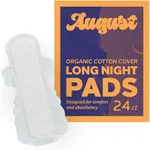 August Overnight Pad with Wings, Overnight Pads for Women and Anyone Who Menstruates, 24 Long Pads with Compostable Wrappers, Toxin Free, Fragrance Free, and Hypoallergenic