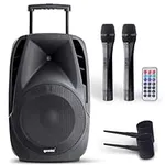 Gemini Sound ES-15TOGO Wireless Portable Bluetooth Streaming Professional DJ PA System Trolley Active 800 Watts Speaker with Dual Mic Jacks SD Card and USB Port with 2 Wireless Mic Bundle