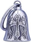 Motorcycle Bells - Bicycle Bells for Men, Stainless Steel can Bring Good Luck and Peace to Motorcycle Accessories (Cross Black Silver) (Winged Cross-Sliver)