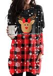 OMZIN Women Fall Christmas Sweatshirts Crewneck Funny Print Jumpers Autumn Winter Casual Pullover Xmas Top Black Red Elk M