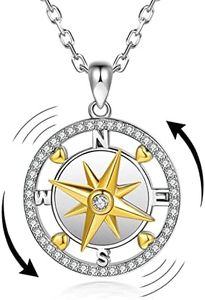 ZLILIJAN Compass Necklace 925 Sterling Silver Go in the Direction of Your Dreams Spinner Pendant Graduation Friendship Talisman Travel Necklace Inspirational Graduation Gift Jewelry for Women, Metal, Cubic Zirconia