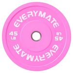 EVERYMATE Pink Weight Plates 45LB-1 Pack Olympic Bumper Plates Grip Weight Plates for Strength Training & Crossfit Steel Inserts Weight Plates Fit 2" Barbells Virgin Rubber Weights