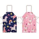 metagio 2 Pcs Kids Aprons, Cartoon Style Boys Girls Apron for Cooking Baking Art Painting Gardening (Blue ＆ Pink)