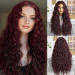 OUFEI Long Wine Red Wig Wavy Wigs for Black Women Natural Synthetic Hair Heat Resistant Wigs for Daily Party Cosplay Wear