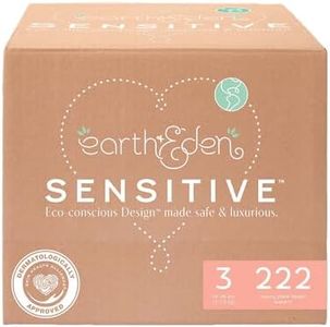 Earth & Eden Sensitive Baby Diapers, Size 3 (222 Count) - Eco-Conscious & Hypoallergenic Diapers - No Harsh Chemicals - Comfortable and Gentle on Skin - Dermatologically Approved