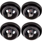 WALI 4 Pack Dummy Fake Security CCTV Dome Camera with Flashing Red LED Light with Warning Security Alert Sticker Decals