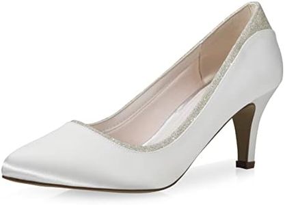 Rainbow Club Scarpe da Sposa Jara - Décolleté da Donna in Raso Avorio/Crema con Glitter e Morbida Imbottitura, Tacco a Imbuto - Misura 39 EU (6 UK)
