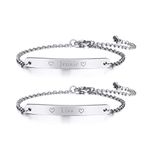 XUANPAI Personalized Customised Stainless Steel 3 Pcs Minimalist ID Tag BFF Friendship Couple Distance Matching Link Bracelet Adjustable for Family Friend Brother Sister