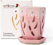 rePotme 4 x 6 inch Ceramic Orchid Pot (Cream Over Cotton Candy) - Hexagon Orchid Pot with Holes