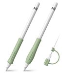 Fintie Pack of 2 Silicone Grip Compatible with Apple Pencil (USB-C) & Apple Pencil 1st/2nd Generation with 1 Piece Cable Adapter Tether, Protective Ergonomic Pen Holder for Apple Pencil, Pastel Green