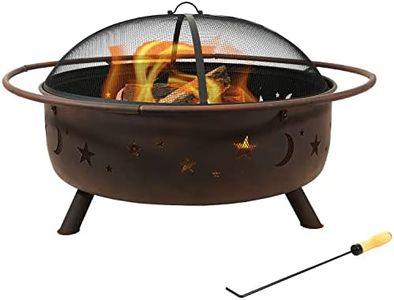 Sunnydaze Cosmic 42-Inch Wood-Burning Steel Fire Pit with Round Spark Screen, Poker, and Built-in Grate - Rust Patina