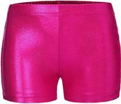 iEFiEL Kids Girls Gymnastic Hot Pants Shiny Metallic Dance Shorts Gym Booty Shorts Active Yoga Sports Workout Hot Pink 13-14 Years