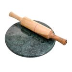 CHULO Marble Chakla Belan Set roti Maker chakla belan for Kitchen Combo Pack Green Marble Chakla 10 in Wooden Belan 12 in Size/Rolling Pin/Roti Maker & Board/Phulka Chapati Maker for Home and Kitchen