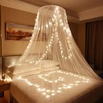 Classic Mosquito Net for Hanging Double Bed with 10 Meter LED Light | King Size Machardani | Polyester 30GSM Strong Net | Canopy Tent for Bedrooom -Plain White